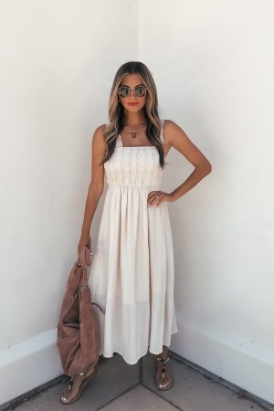 Arwen Ruffle Smocked Midi Dress - Natural