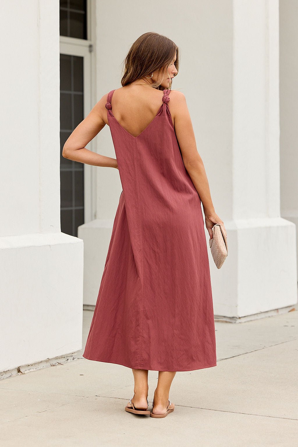 Audrey Knot Strap Midi Dress - Burgundy - Image 6