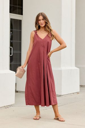Audrey Knot Strap Midi Dress - Burgundy