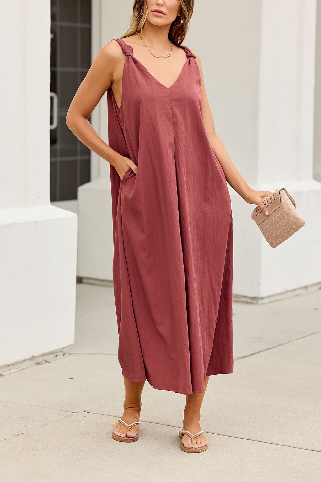 Audrey Knot Strap Midi Dress - Burgundy - Image 5