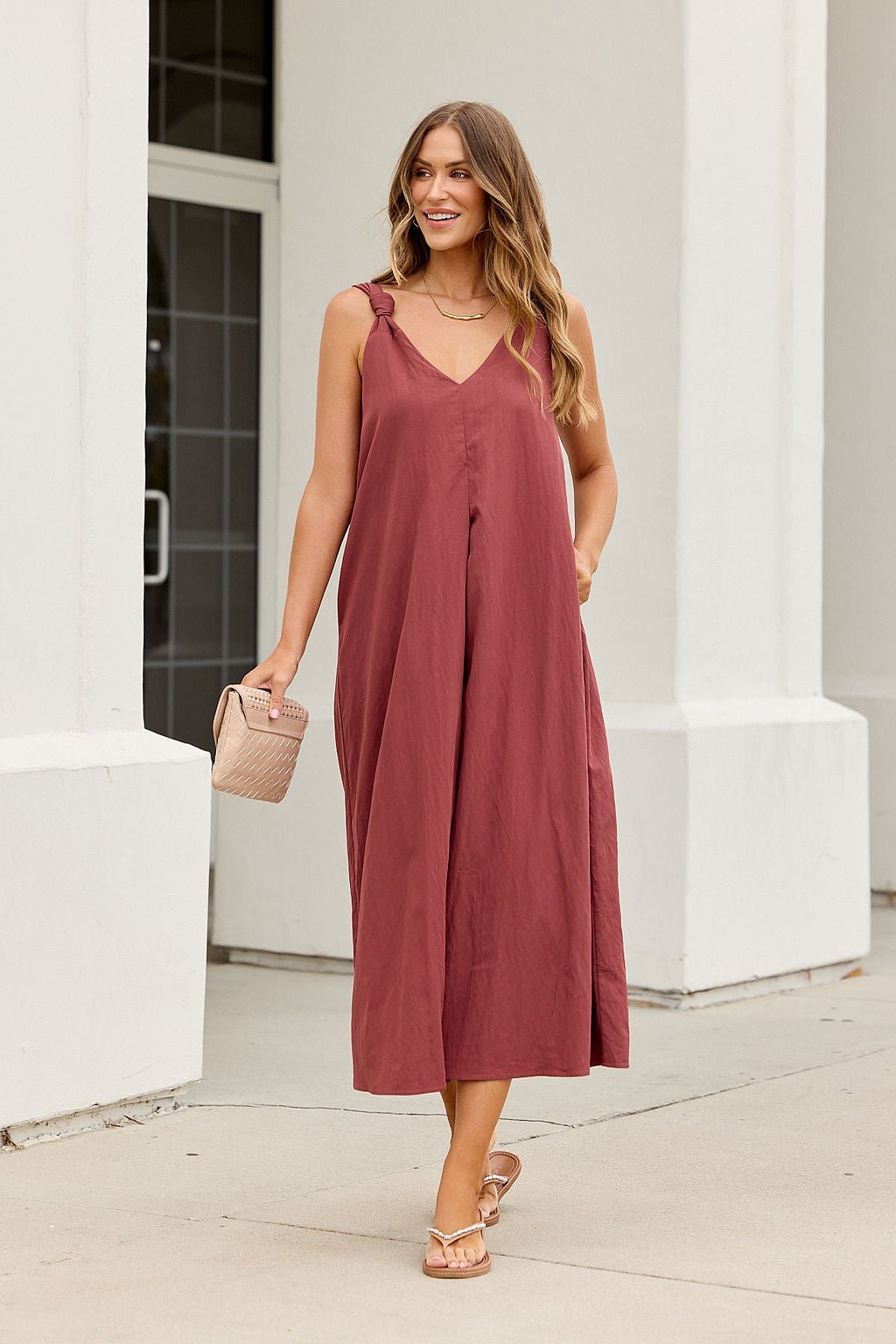 Audrey Knot Strap Midi Dress - Burgundy - Image 3