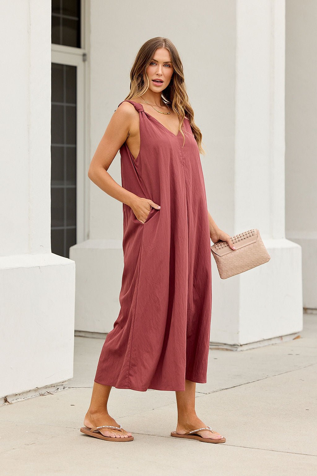 Audrey Knot Strap Midi Dress - Burgundy - Image 4