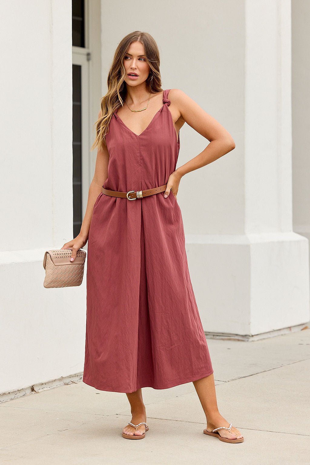 Audrey Knot Strap Midi Dress - Burgundy - Image 2