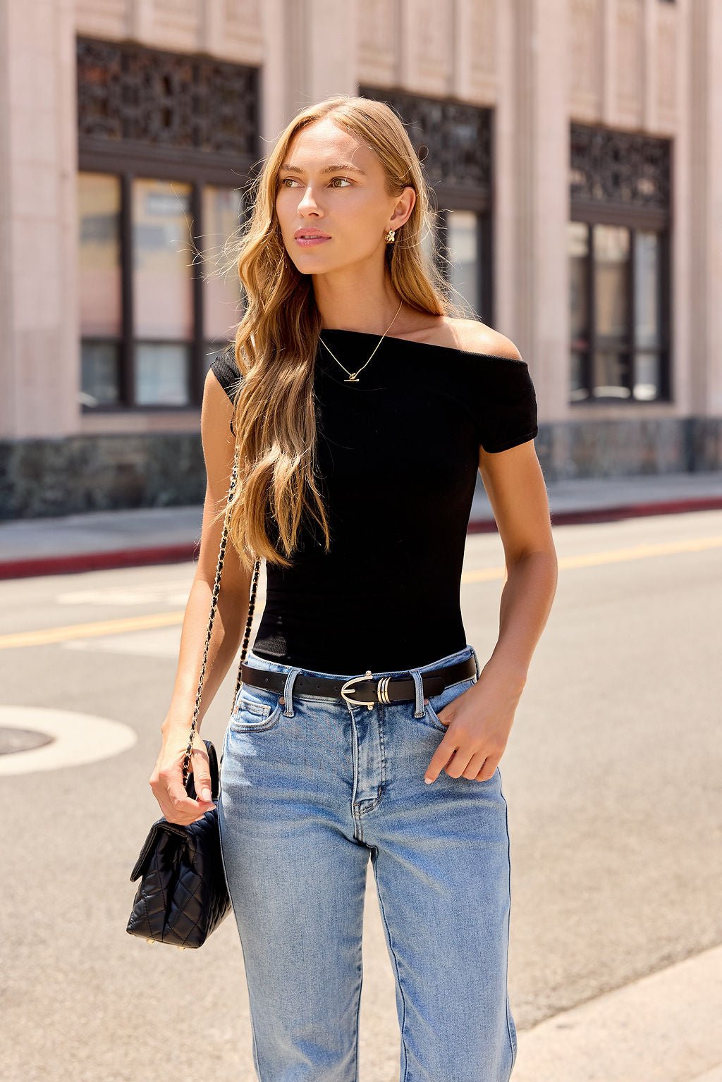 Black Asymmetrical Ribbed Top - Image 3
