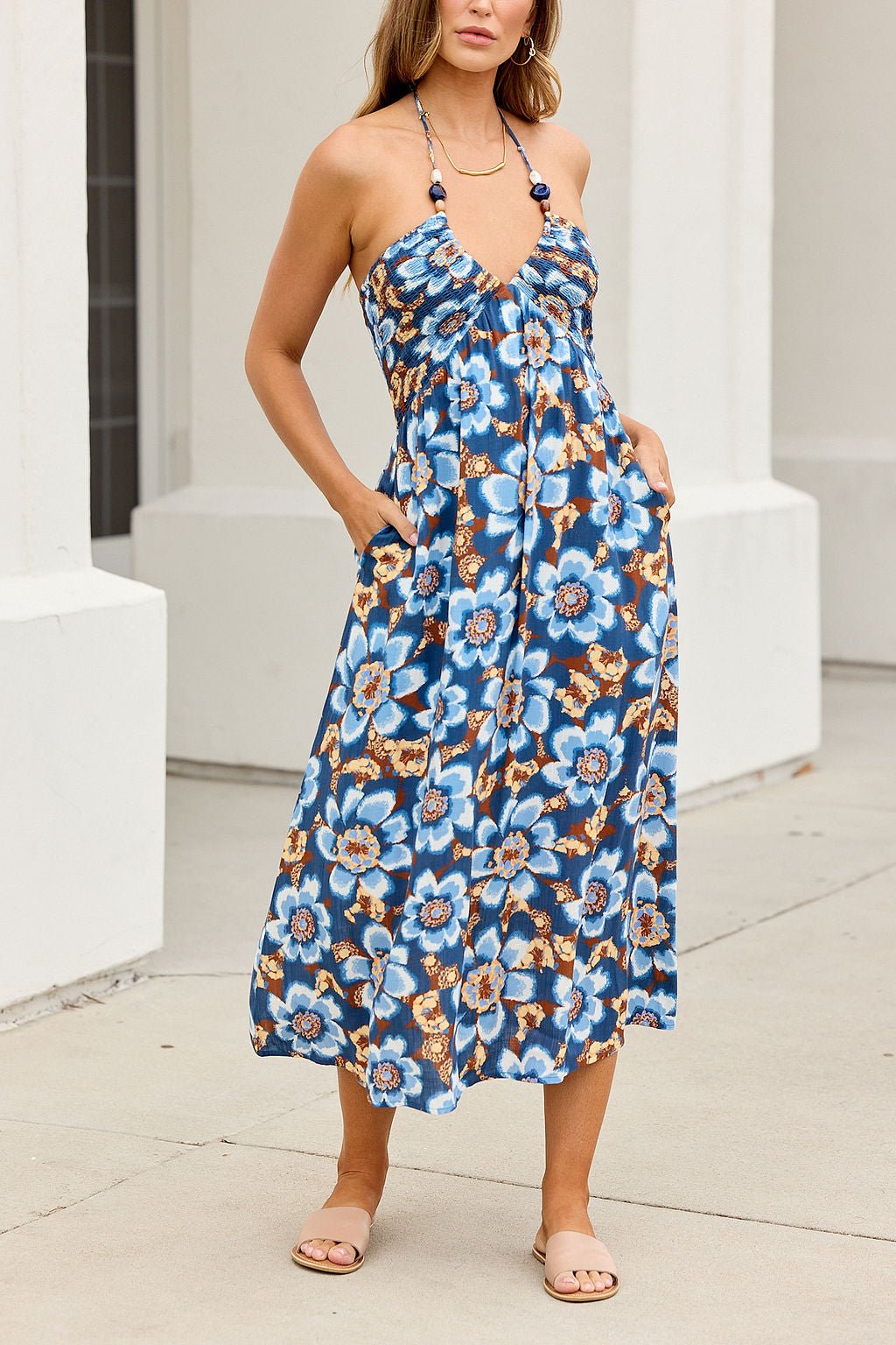 Catalina Halter Midi Dress - Navy - Image 5