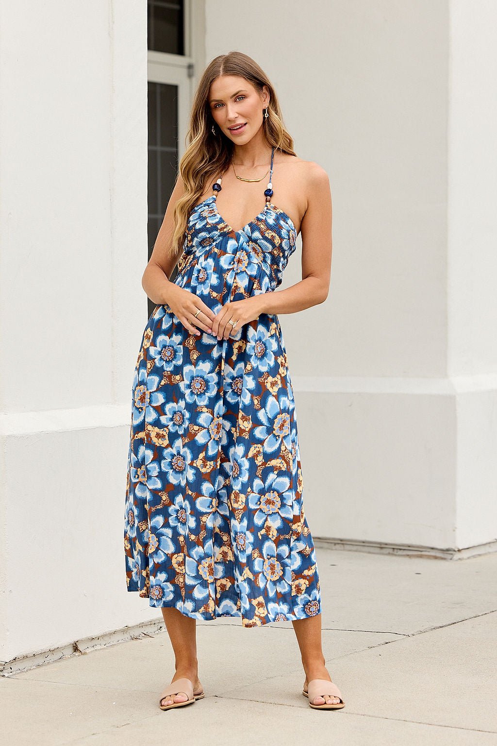 Catalina Halter Midi Dress - Navy - Image 3