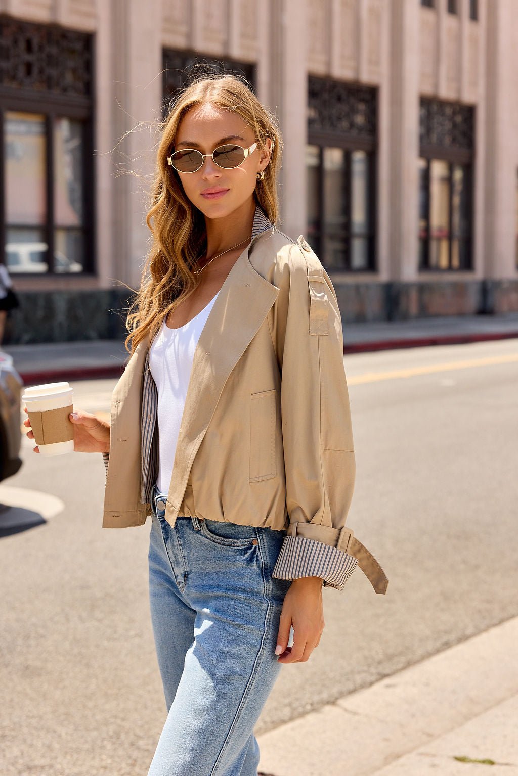Contrast Striped Shirt Jacket - Camel | Pre Order - Image 11