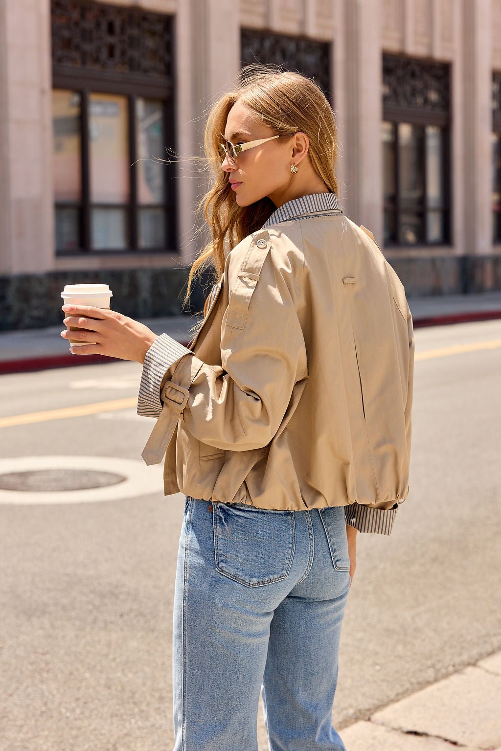 Contrast Striped Shirt Jacket - Camel | Pre Order - Image 10