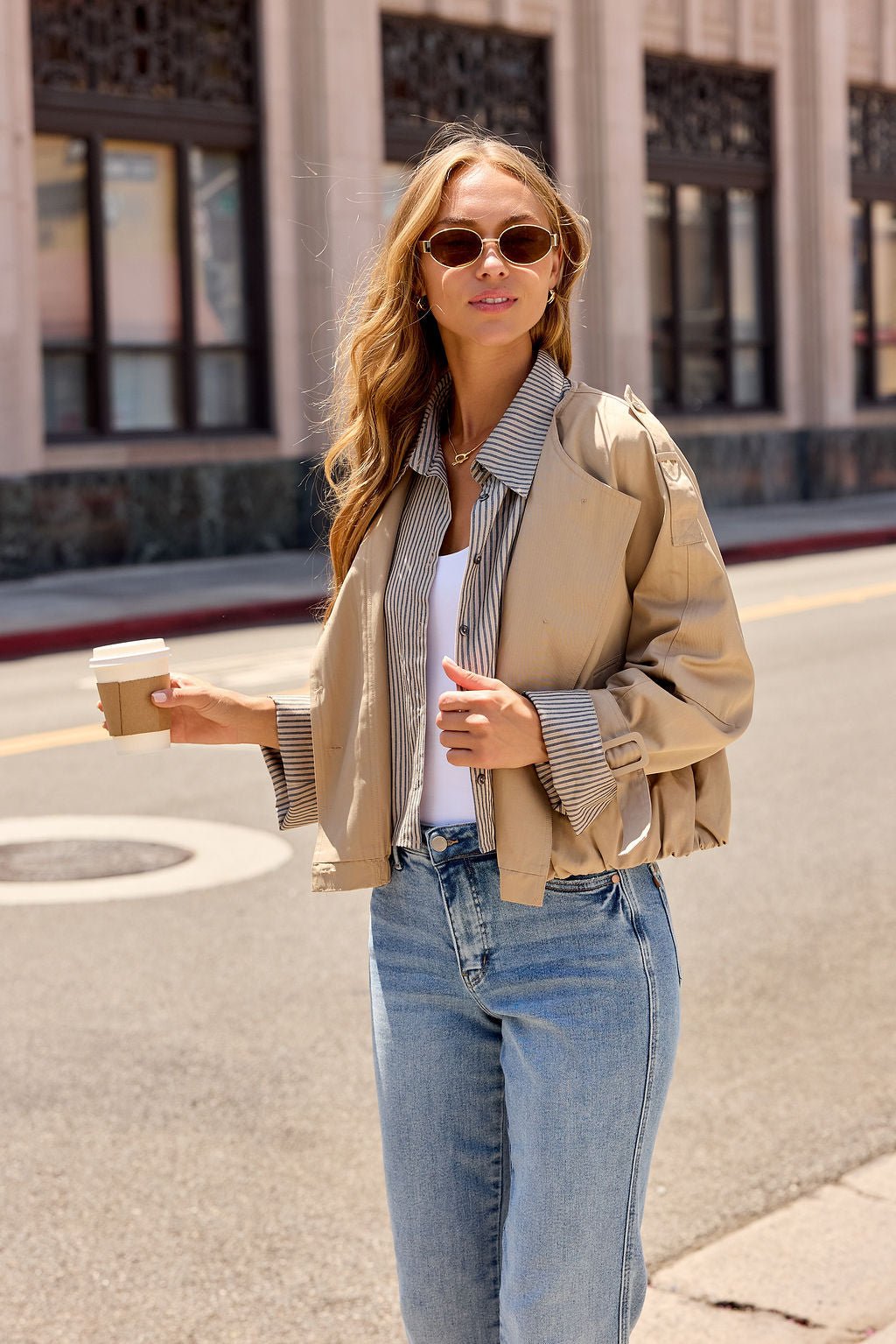 Contrast Striped Shirt Jacket - Camel | Pre Order - Image 8