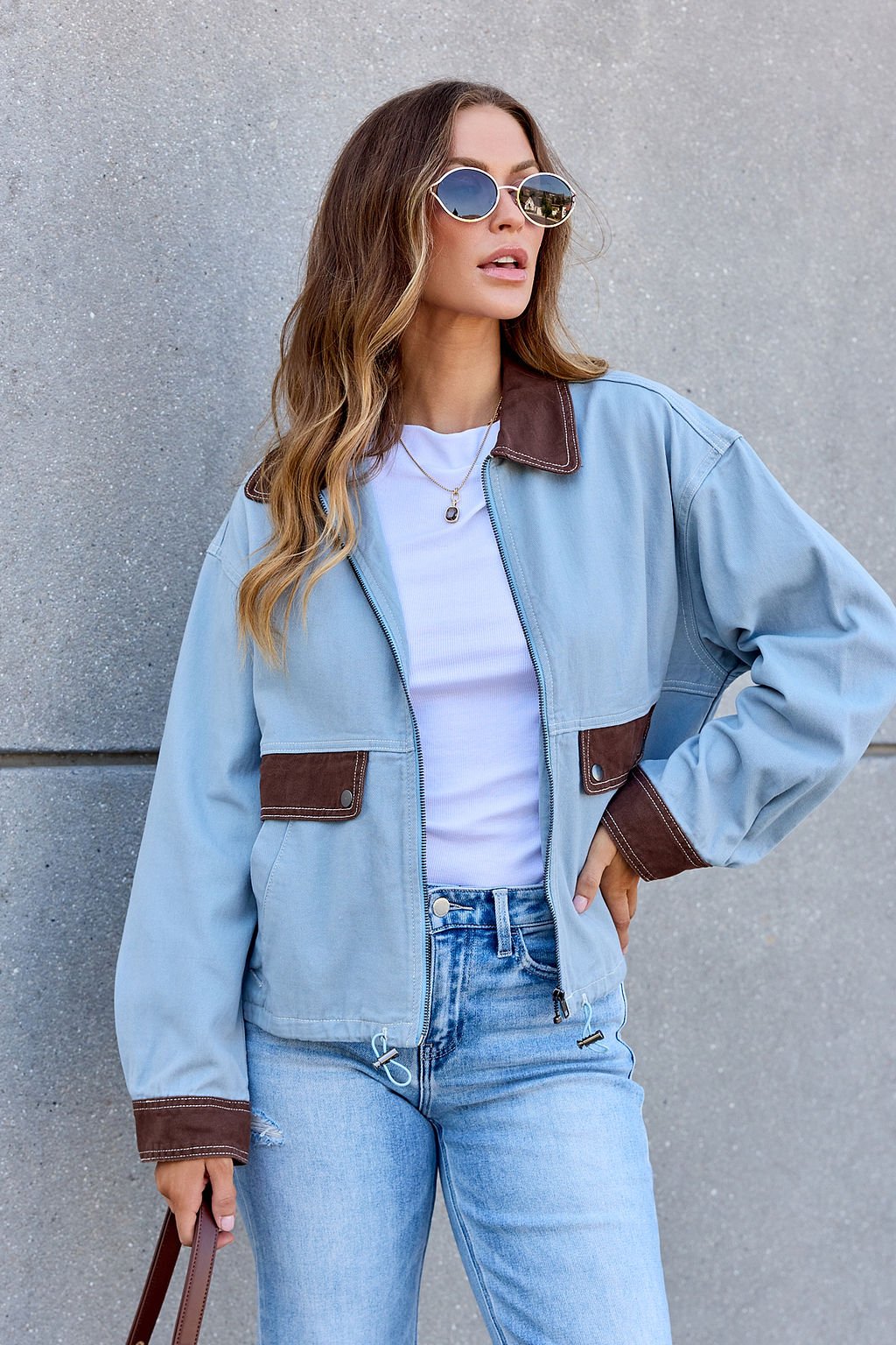 Contrast Trim Jacket - Dusty Blue | Pre Order