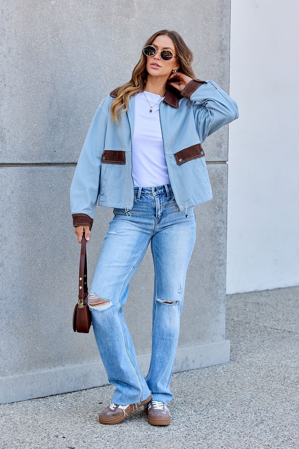 Contrast Trim Jacket - Dusty Blue | Pre Order - Image 4