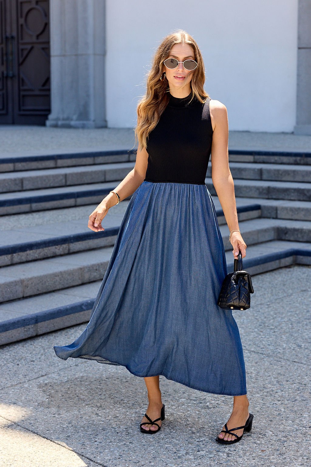 Elan Two Tone Midi Dress - Navy - Image 2