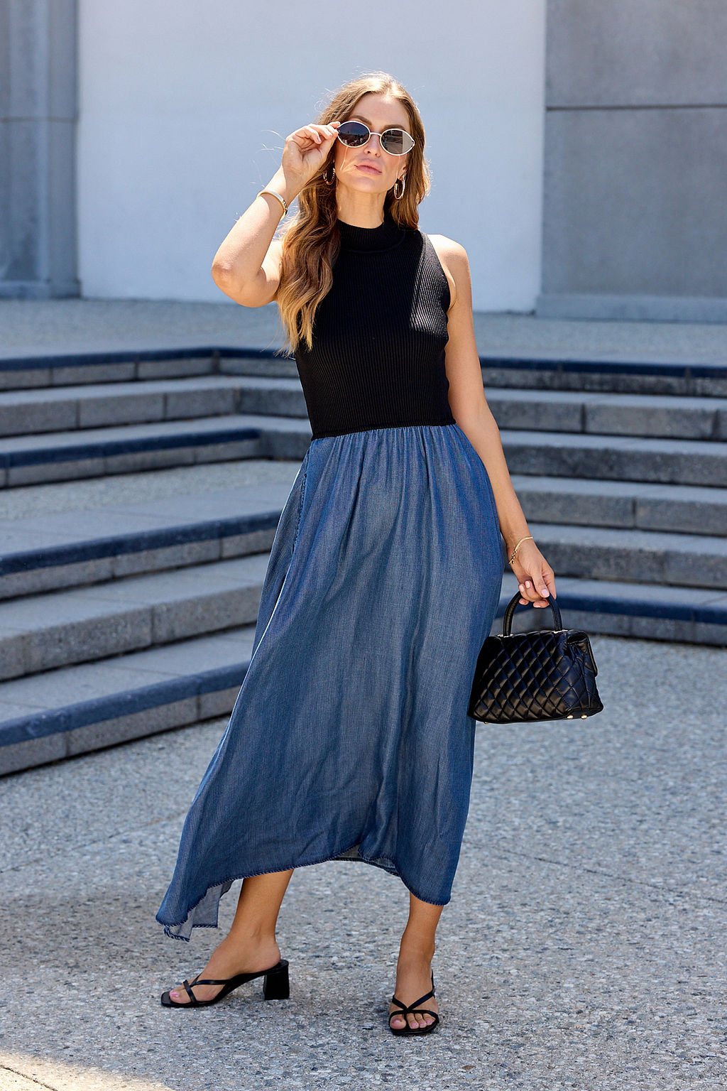 Elan Two Tone Midi Dress - Navy - Image 4
