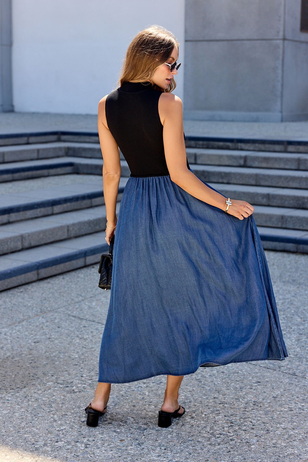 Elan Two Tone Midi Dress - Navy - Image 8