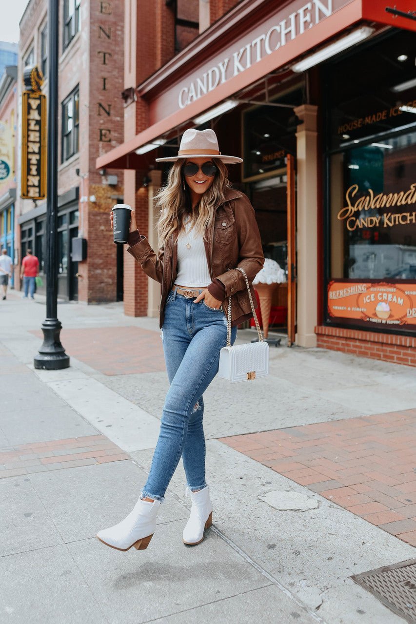 Hooded Sweatshirt Vegan Leather Camel Jacket - Image 5
