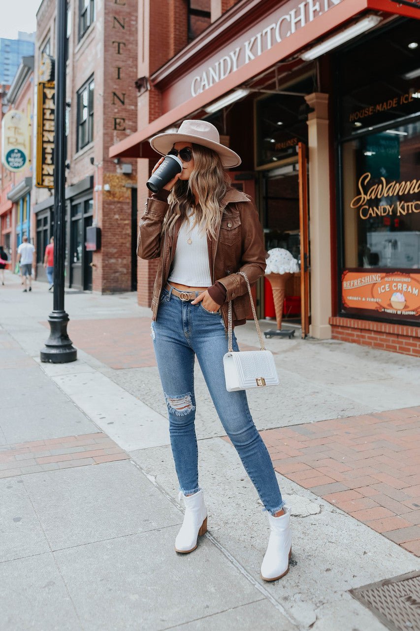 Hooded Sweatshirt Vegan Leather Camel Jacket - Image 6