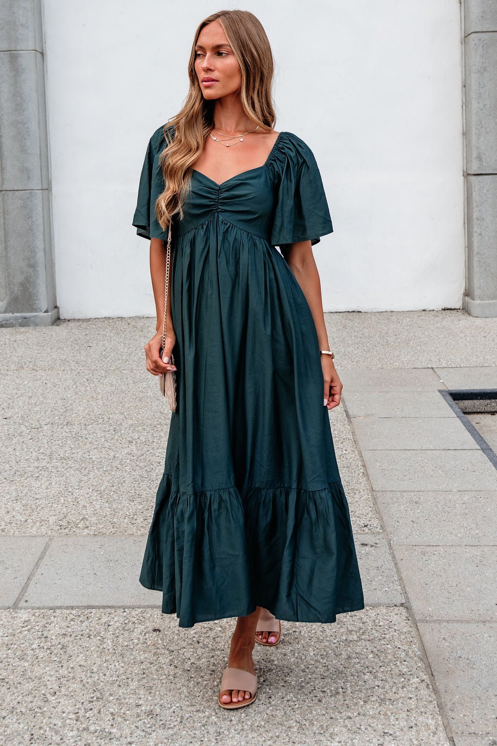 Rosalind Sweetheart Smocked Midi Dress — Green - Image 2