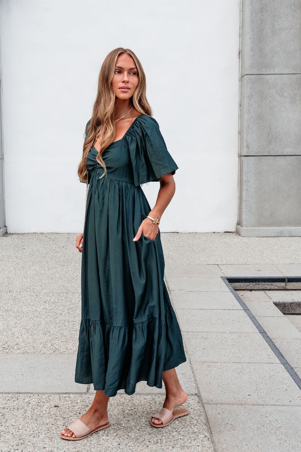 Rosalind Sweetheart Smocked Midi Dress — Green - Image 5
