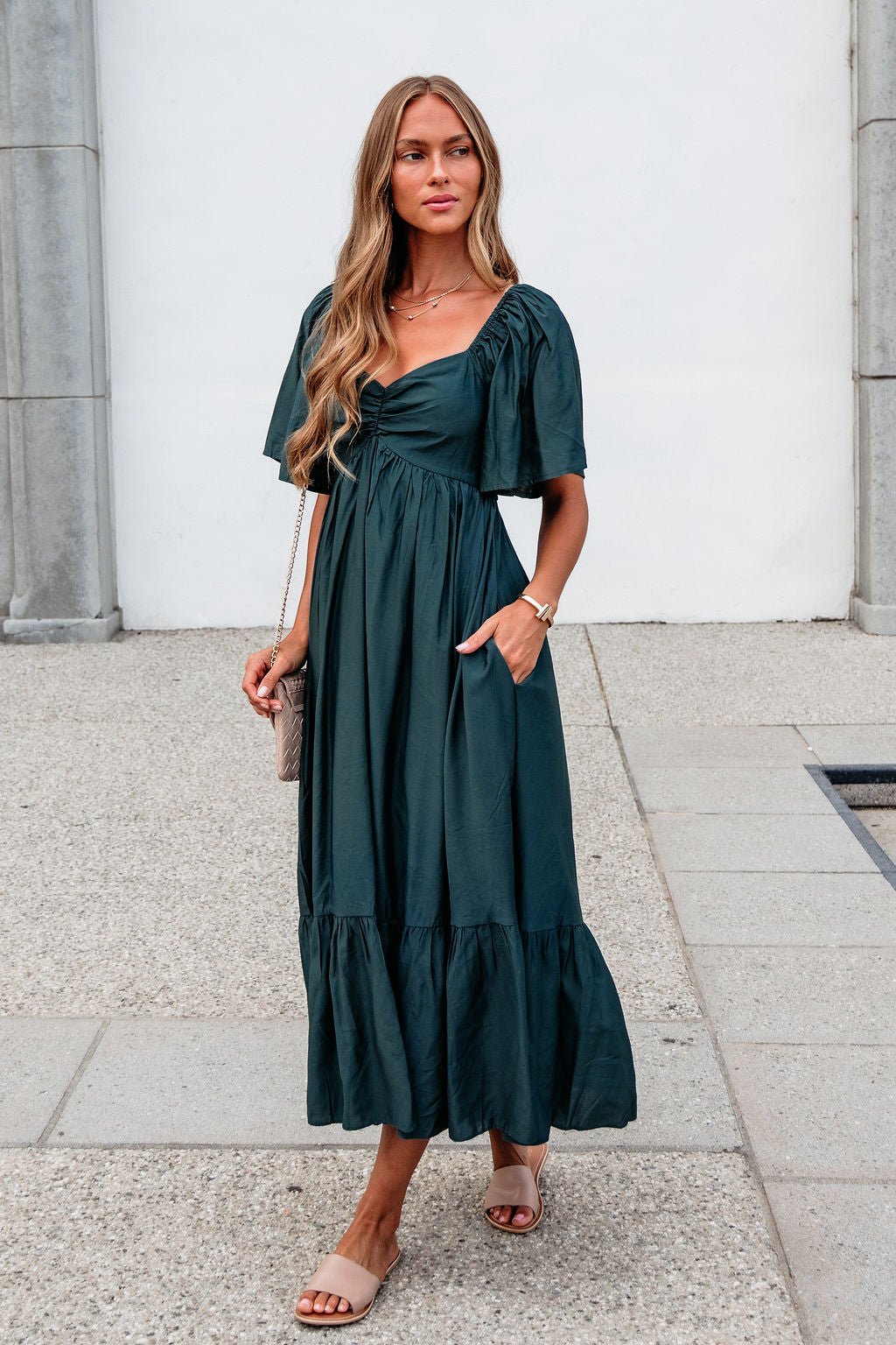 Rosalind Sweetheart Smocked Midi Dress — Green - Image 4