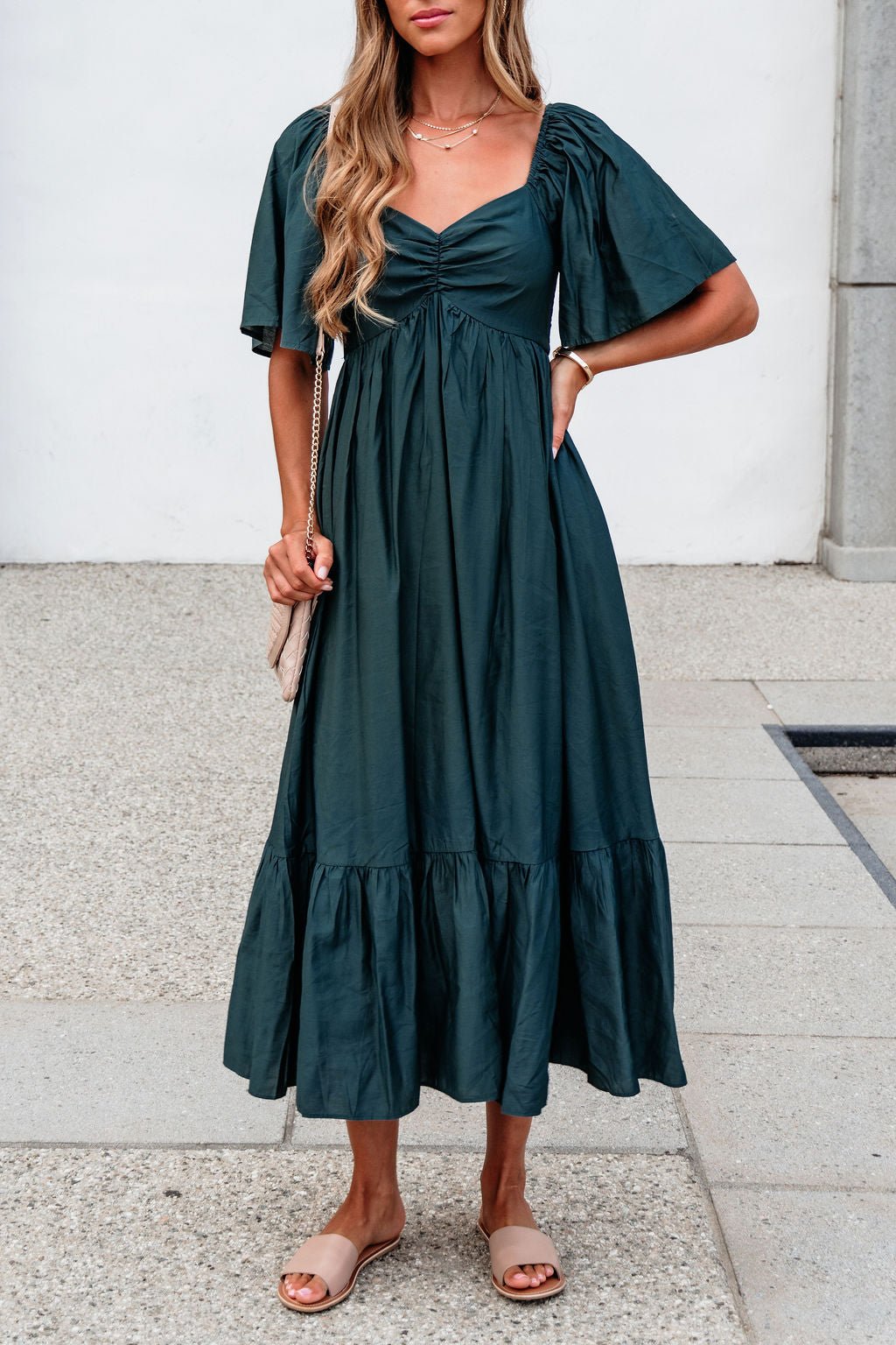 Rosalind Sweetheart Smocked Midi Dress — Green - Image 6