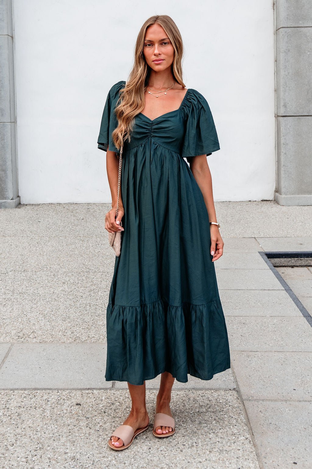 Rosalind Sweetheart Smocked Midi Dress — Green - Image 3
