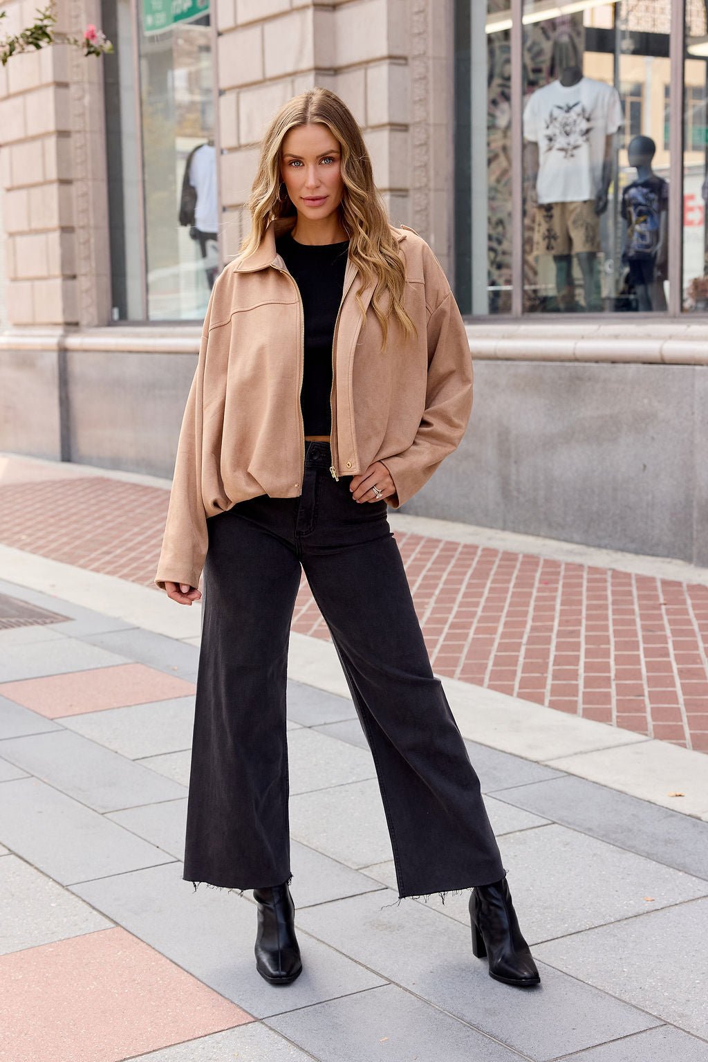 Suede Bubble Hem Jacket - Camel - Image 4