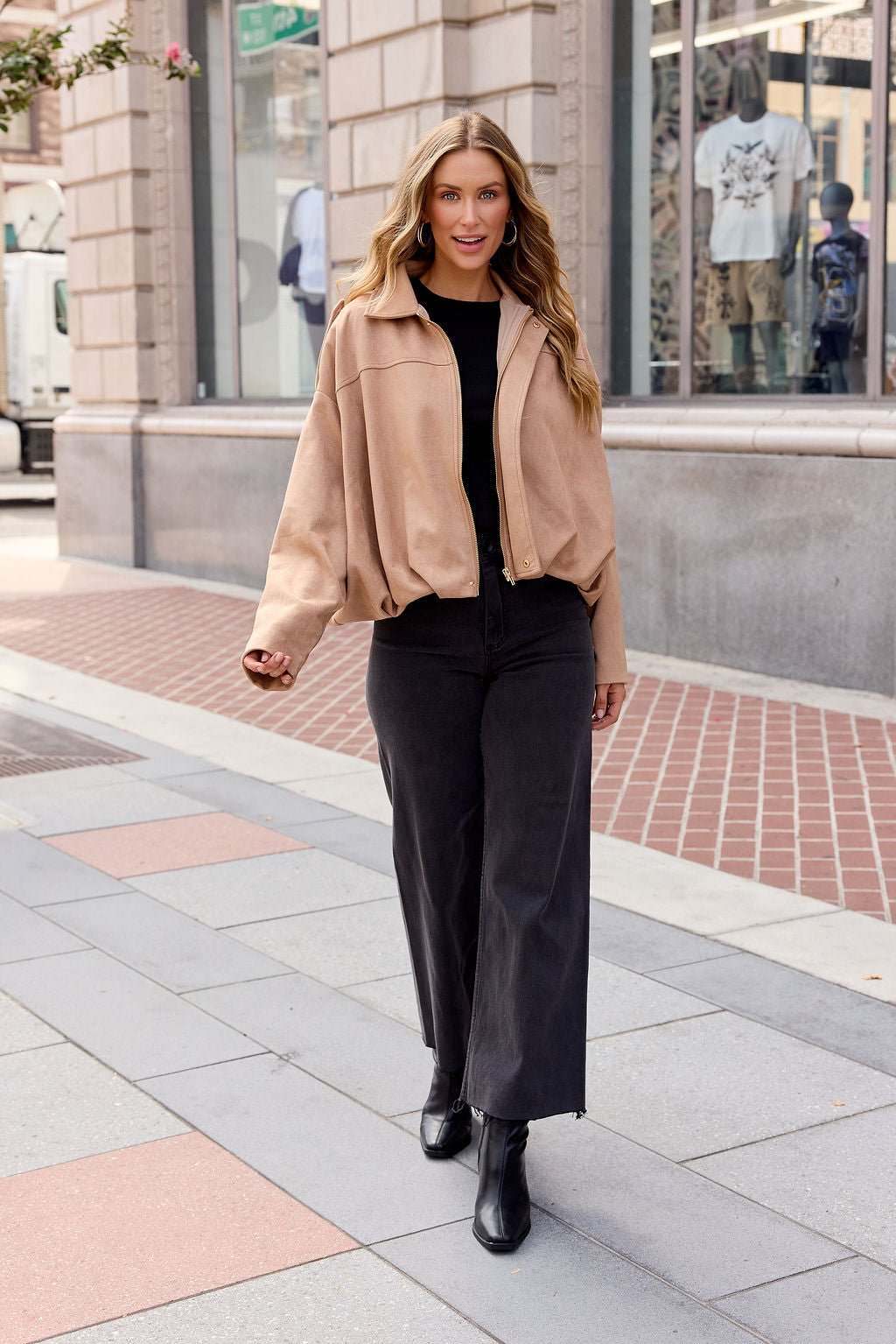 Suede Bubble Hem Jacket - Camel - Image 6