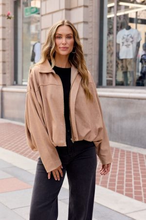 Suede Bubble Hem Jacket - Camel