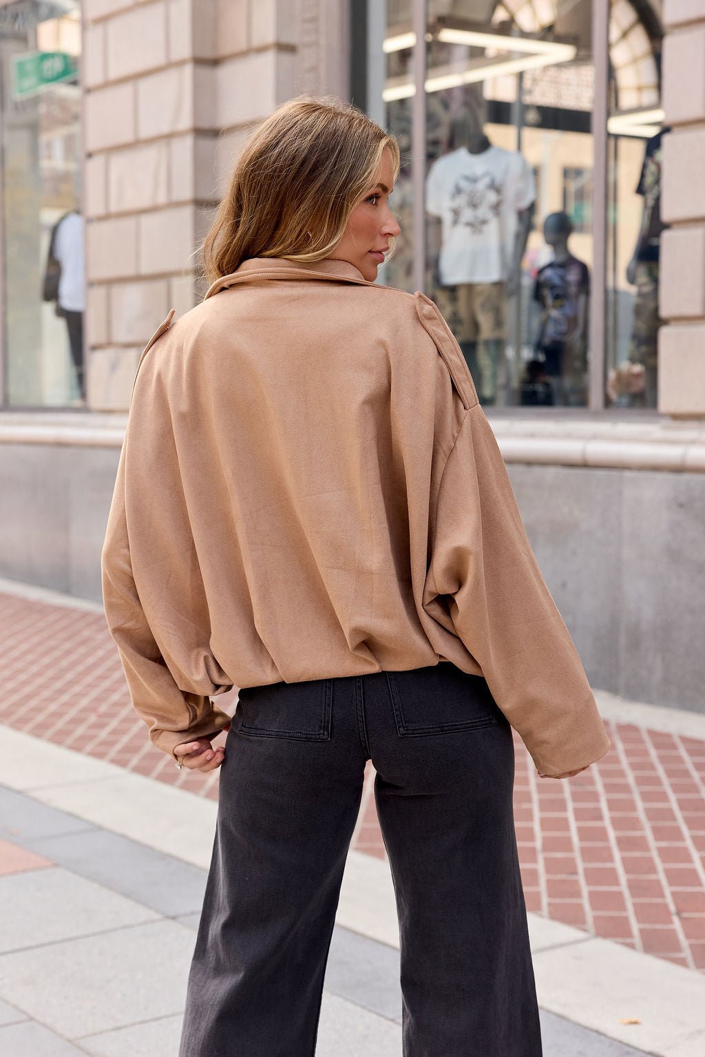 Suede Bubble Hem Jacket - Camel - Image 10