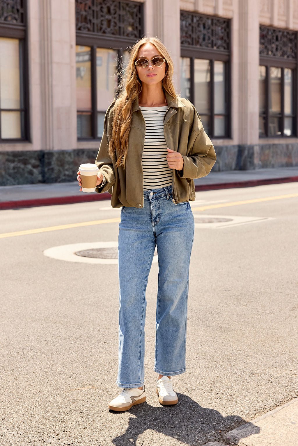 Suede Bubble Hem Jacket - Olive - Image 8