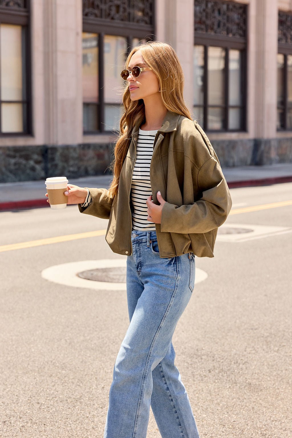 Suede Bubble Hem Jacket - Olive - Image 10