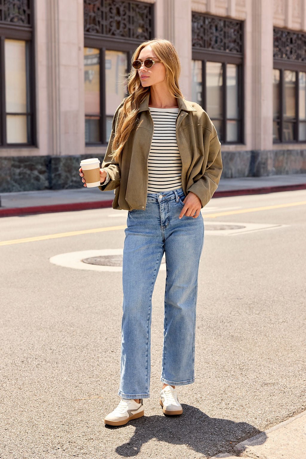 Suede Bubble Hem Jacket - Olive - Image 4