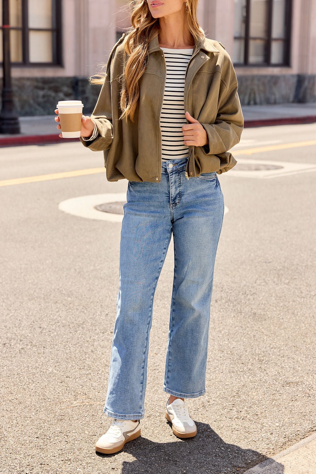 Suede Bubble Hem Jacket - Olive - Image 11
