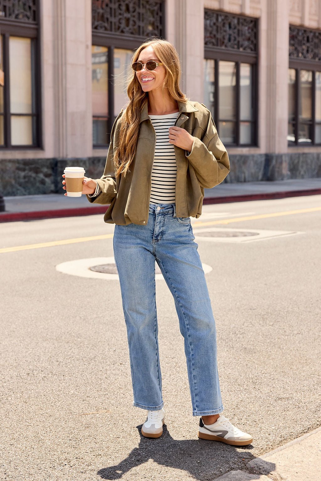 Suede Bubble Hem Jacket - Olive - Image 6