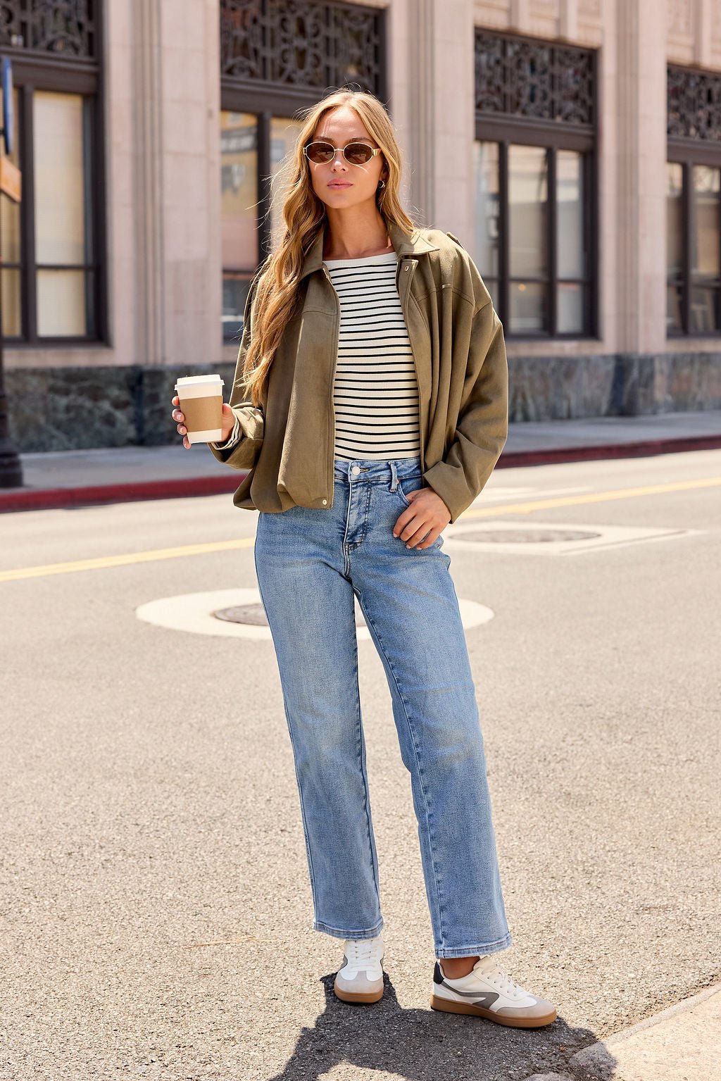 Suede Bubble Hem Jacket - Olive - Image 2